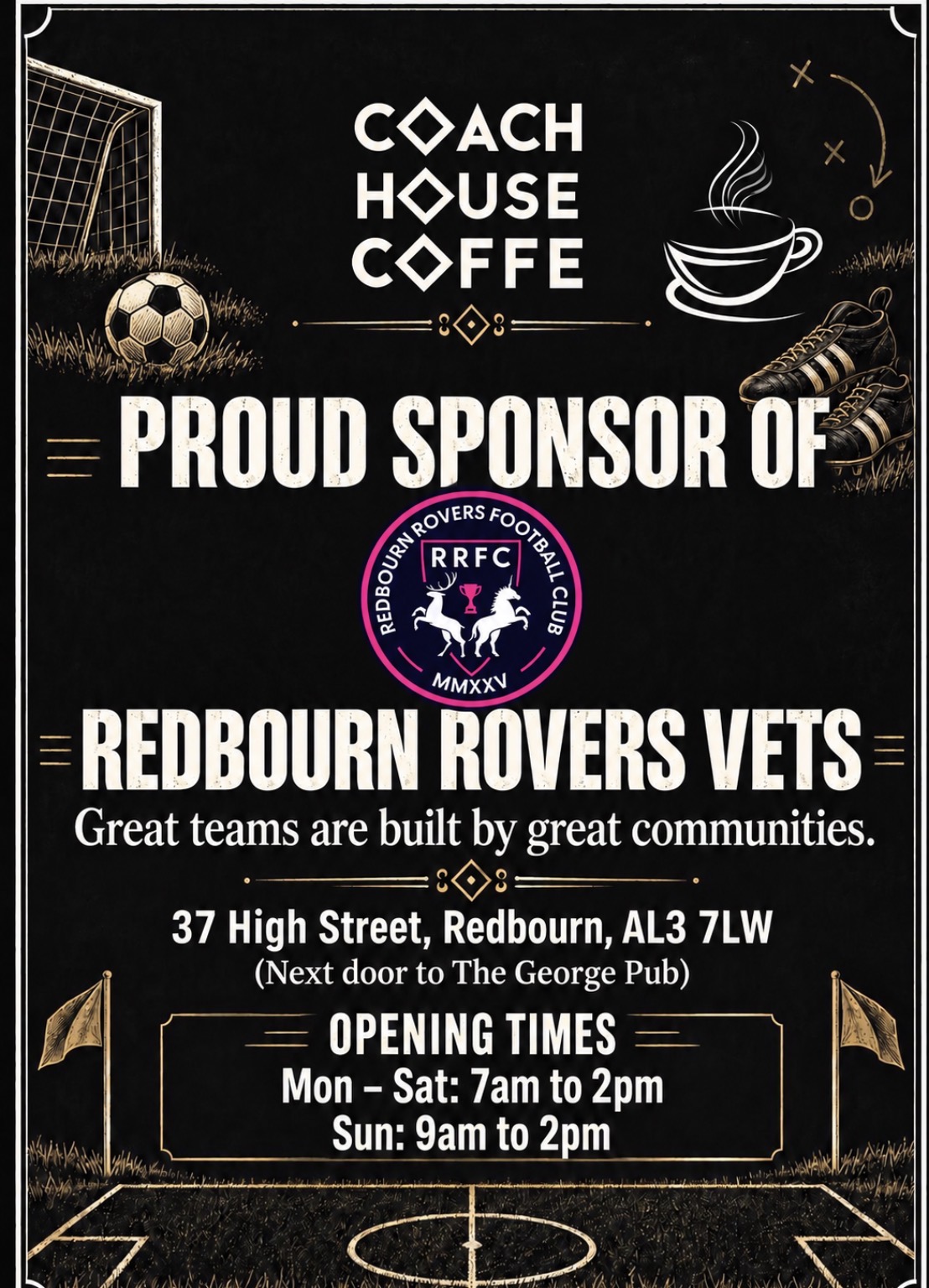 Coach House Coffee — proud sponsor of Redbourn Rovers Vets Football Club